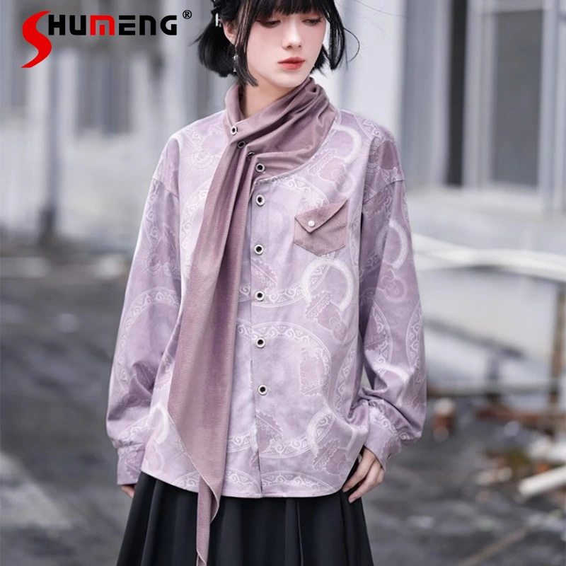 

Лоскутная рубашка с ворсовым воротником в китайском стиле, женская блузка с уникальным дизайном, осенне-зимняя верхняя блузка, подходящая для многослойного или ношения в одиночестве