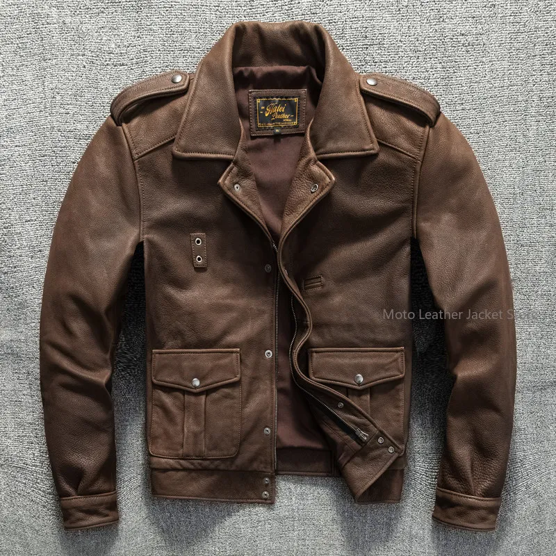 New Zealand Cowhide California Mounted Police Leather Jacket Men's Genuine Leather Flight Suit Leather Coat Short Jacket
