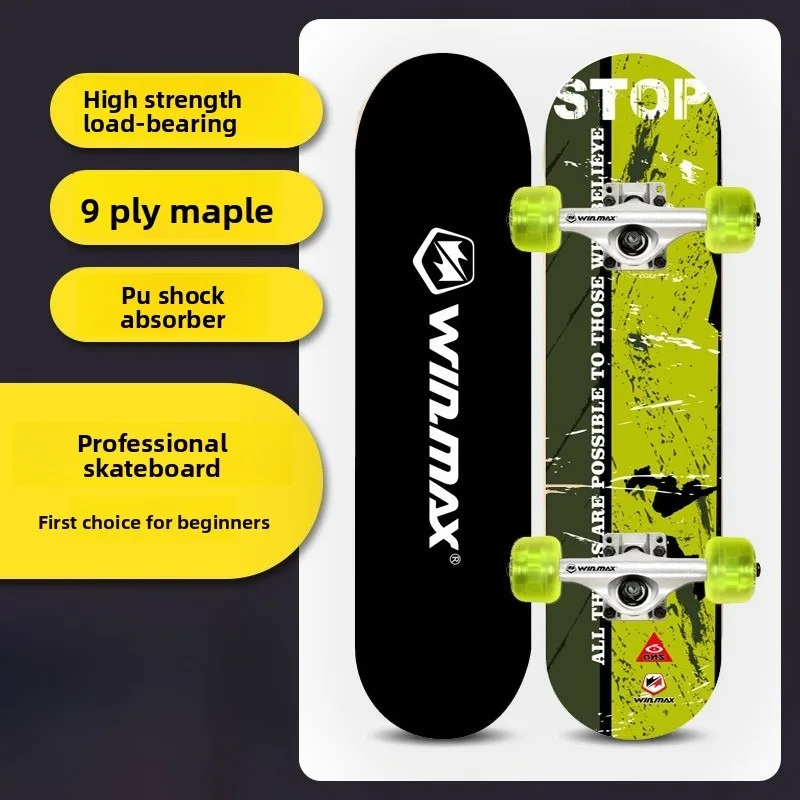 لوح تزلج أرضي مقاس 31 بوصة مكون من 9 طبقات من خشب القيقب المفضل صف مزدوج لوح تزلج مقعر بنمط شعبي لوح طويل للرياضات الخارجية