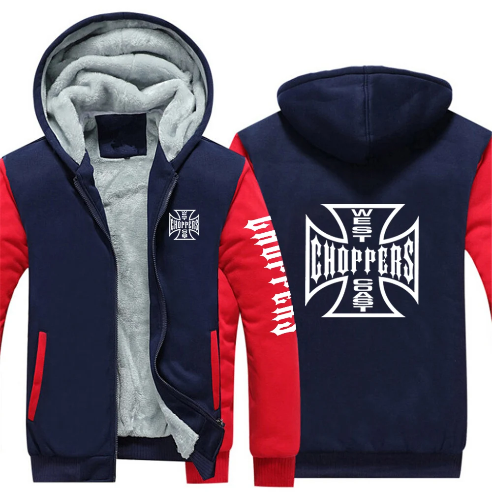 West Coast Choppers 2024 New Men's Hoodies Jacket Winter Thick Warm Fleece Zipper Hoodies Coat Casual Tracksuit Sportwear