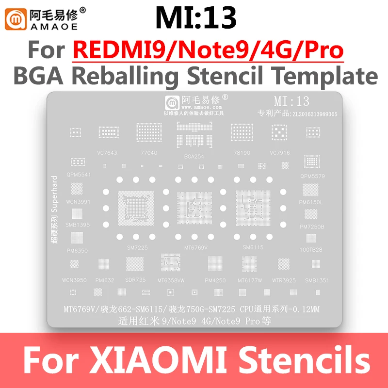 BGA Reballing Stencil Template for Xiaomi 12/11/10 Note8 SM6125 SDM710 SM8250 K50 K20 K30 PRO MI9 MI8 MI5 Note 2 /3/4 Redmi