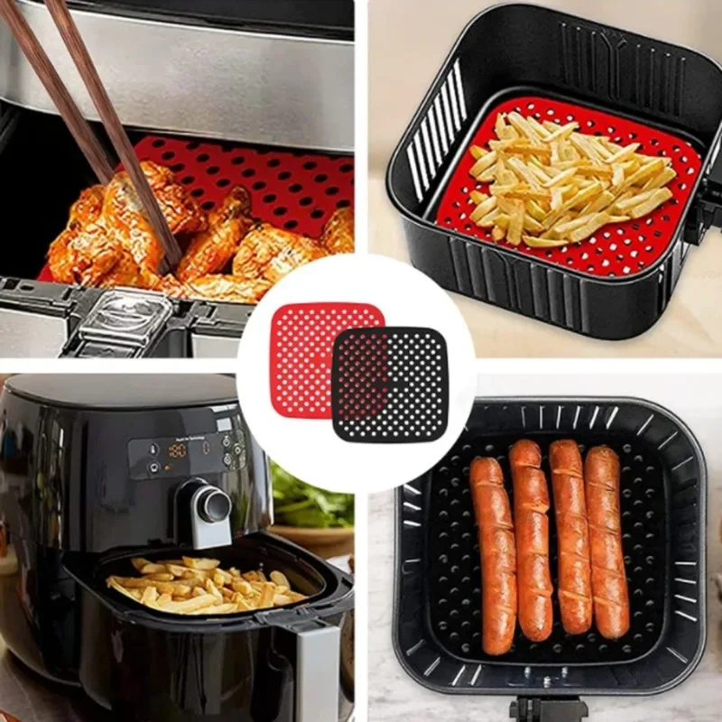 Air Fryer Liner Food Grade Reusable Silicone Anti-slip Round Mat Non-Stick Steaming Basket Steamers Cooking Kitchen image 5