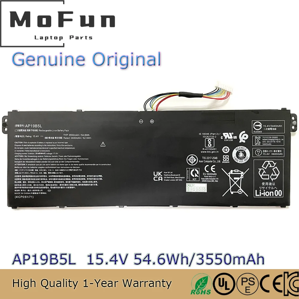 البطارية الأصلية لشركة أيسر AP19B5L 3550mAh أسباير 5 A515-56G-77WL A515-55 A515-43 A515-44 A514-54 فيرو AV15-51