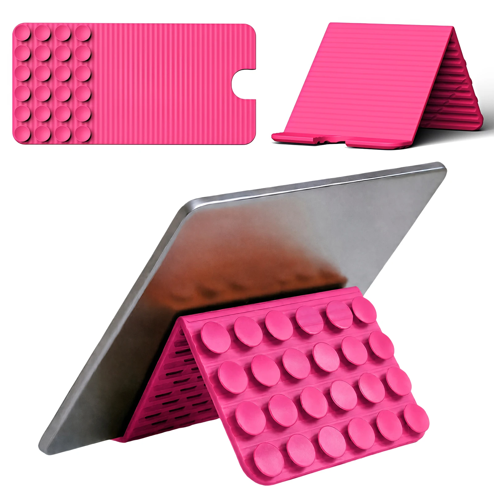 Silicone Rollable Phone Stand Foldable Suction Cup Desk Travel Holder Charging Port Flexible Multi-angle
