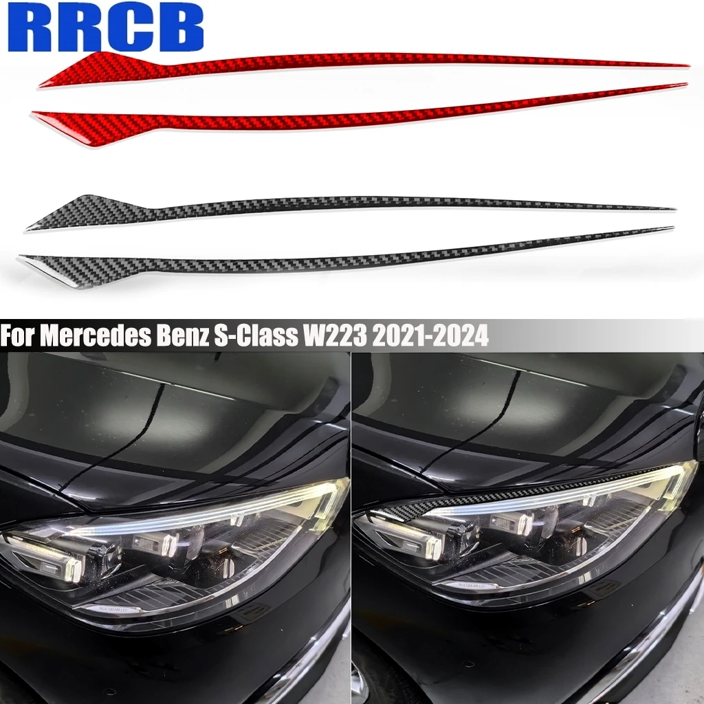

Carbon Fiber Car Accessories Headlight Header Lamp Brow Exterior Trim Cover Sticker For Mercedes Benz S-Class W223 2021-2024