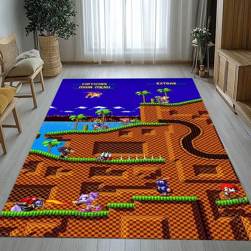 Vintage Cartoon S-Sonic Rings K-Knuckles Game Non-Slip Area Rug for Living Room,Bedroom Playroom Carpet Mat for Sofa,Home Decor