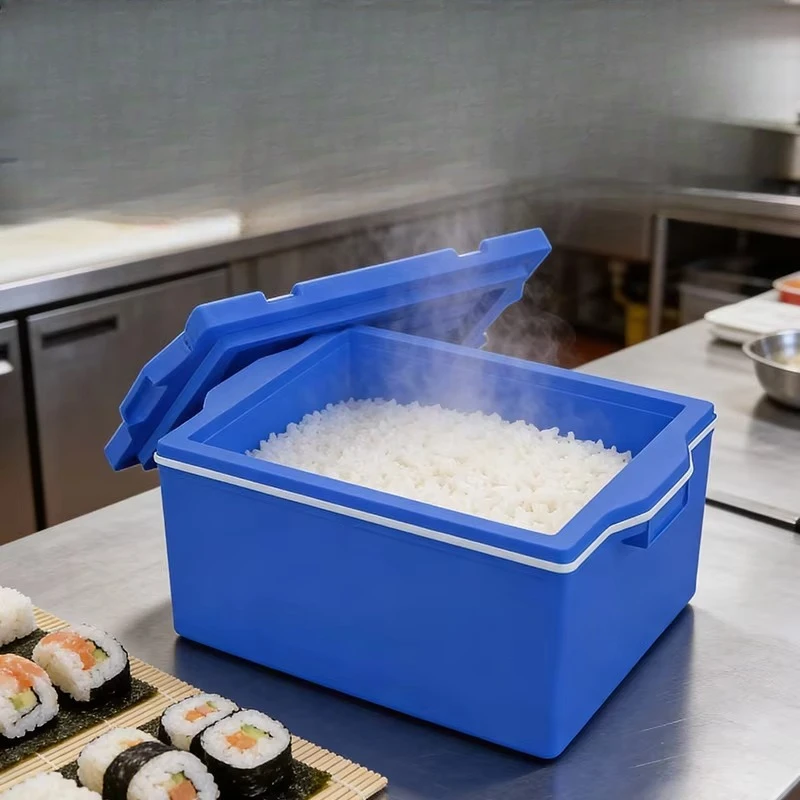 Eco-friendly Reusable Insulated Sushi Box Holds 5 Trays Blue White High Density PP Material