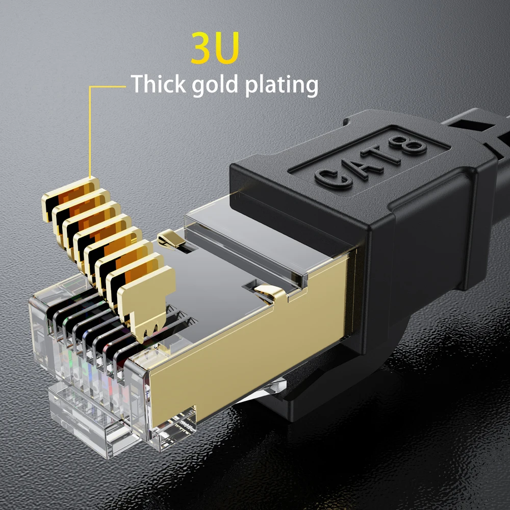 CAT 8 Kabel Ethernet 40 Gb/s 2000 MHz CAT8 RJ45 Kabel sieciowy LAN Patch Płaski 10 m 15 m 20 m 30 m 50 ft 100 stóp do routera modemu PS 5/4