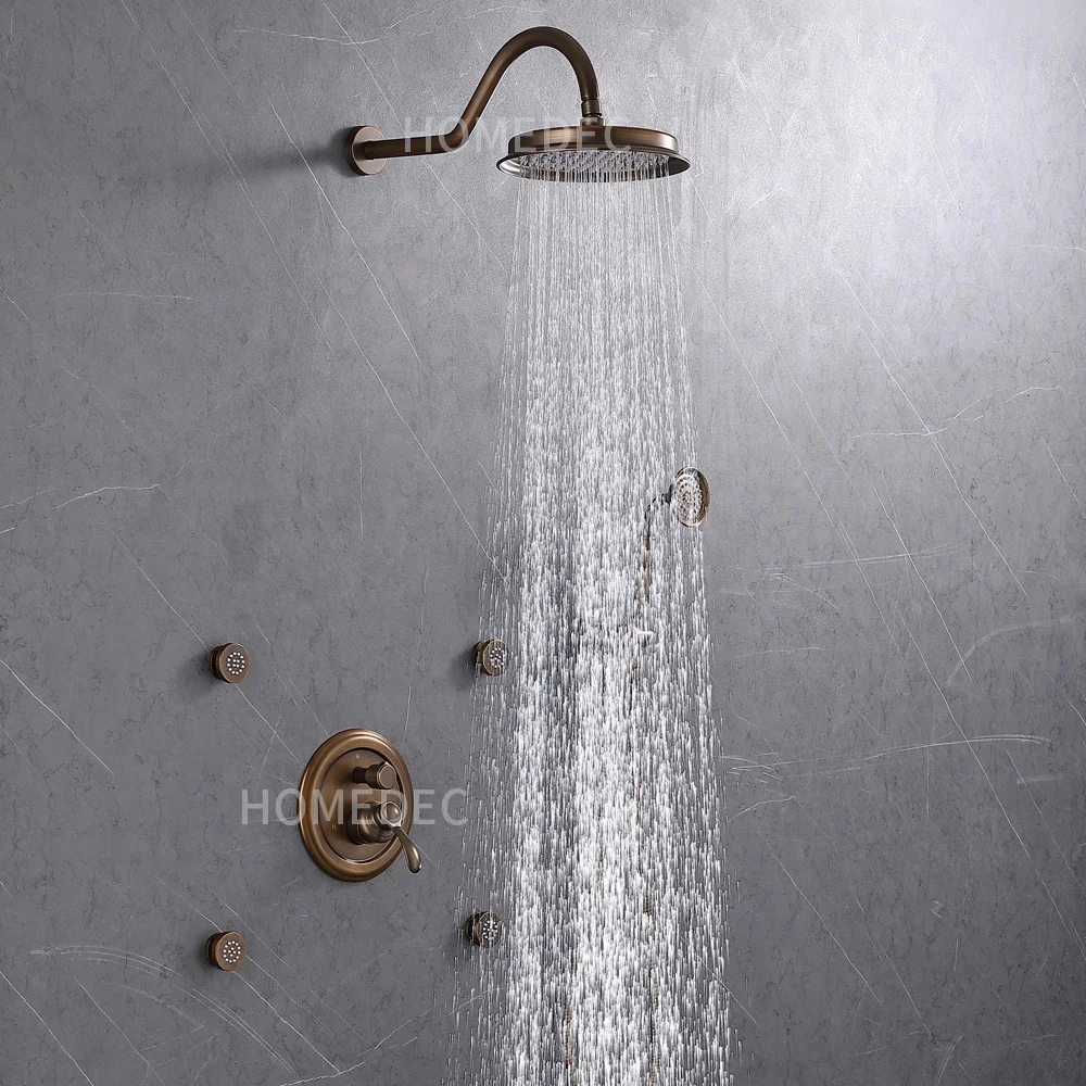 New design european Wall mounted copper bathroom rain shower Antique gold telephone brass shower set