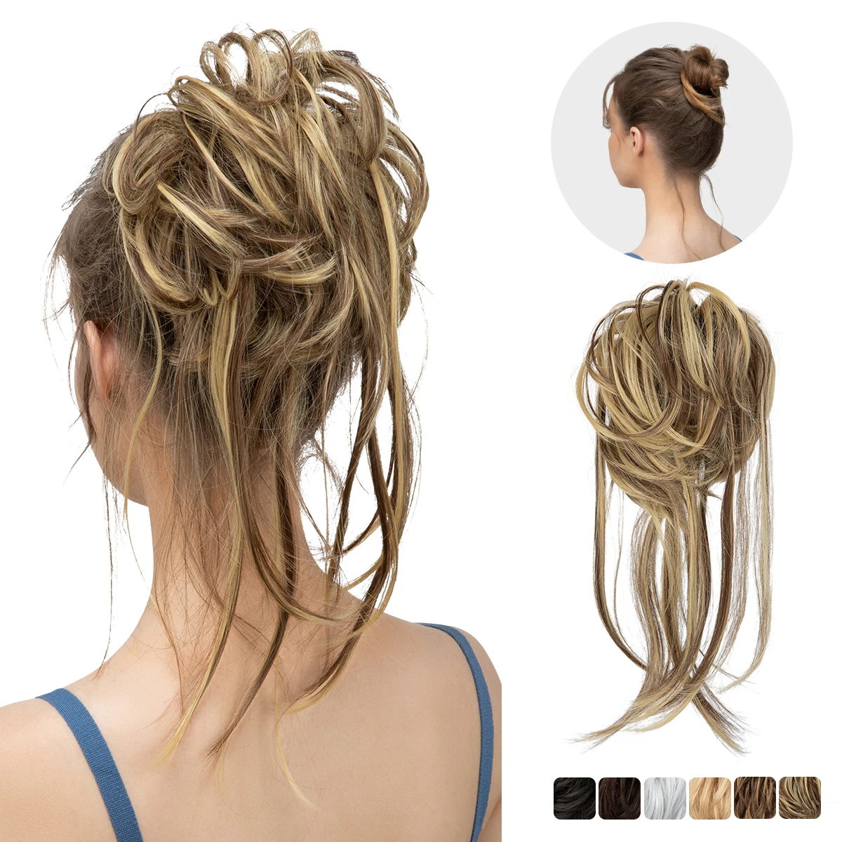 Syntetyczne elastyczne roztrzepany kok treski kręcone Scrunchie czarny blond brązowy Chignon opaska Updo pączek dla kobiet naturalne sztuczne włosy