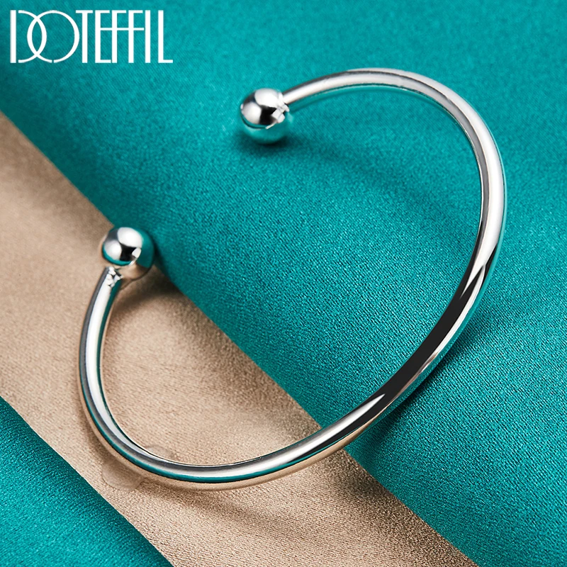 DOTEFFIL 925 Sterling Silver 4mm Smooth Solid Bead Bracelet Cufflinks Bangles For Women Men Wedding Engagement Party Jewelry