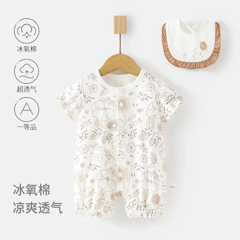 

Детский летний комбинезон с коротким рукавом из хлопка Ice Oxygen для младенцев, тонкий ромпер для кондиционированных помещений, с нагрудником