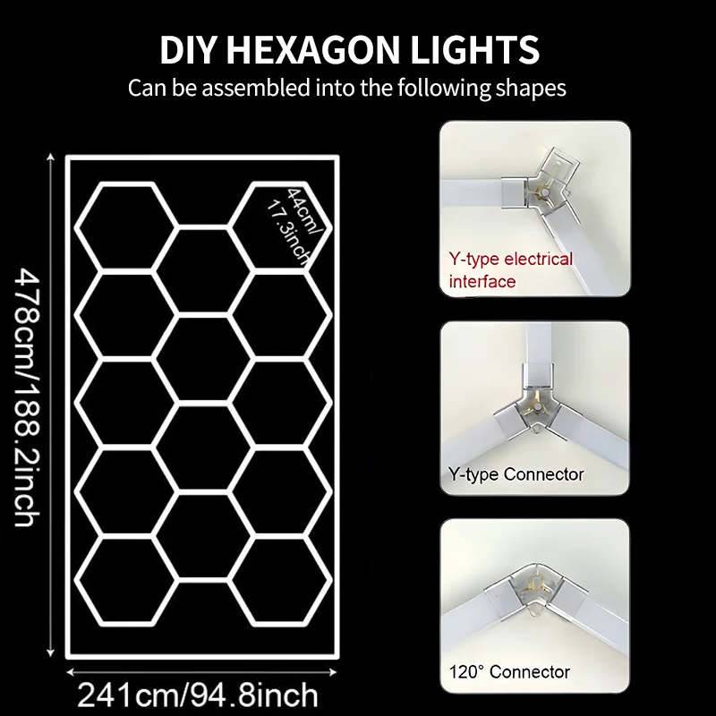 Garagen-Hexagon-LED-Leuchte 50000H Hexagon-LED-Deckenleuchte Superhell 6500K Garagenbeleuchtung für Zuhause, Fitnessraum, Friseursalon, Autodetailing, Bar, Keller, Werkstatt-Deckenbeleuchtung