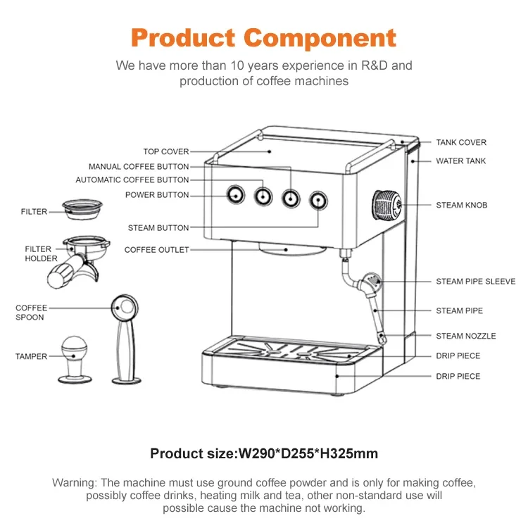 Gemilai CRM3005G Best Italian Coffee Makers Small Manual Automatic Espresso Coffee Machine for Office Home