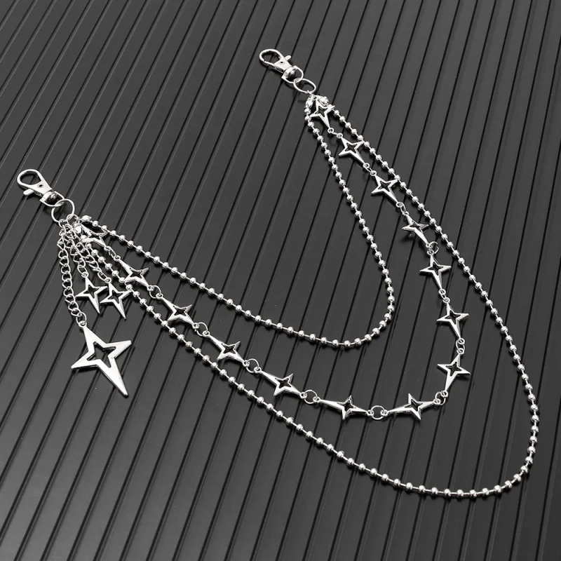 Women Punk Hip Hop Multilayer Star Pendant Waist Chain Trendy Jeans Pants Chain Keychain Fashion Jewelry Gifts view 7