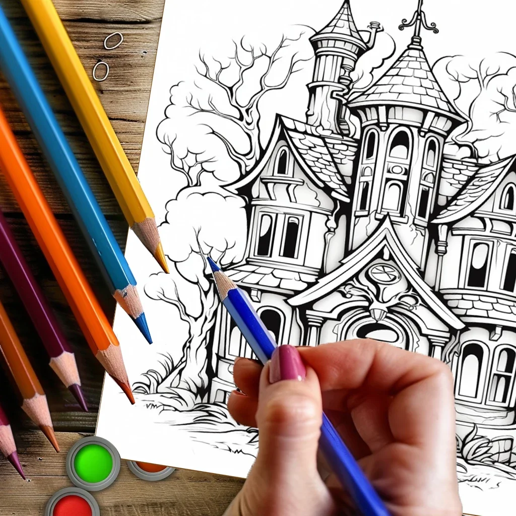 Haunted House Coloring Book for Adults, Spooky Drawing Pages for Stress Relief, Birthday Gift & Back to School Art Supplies view 5