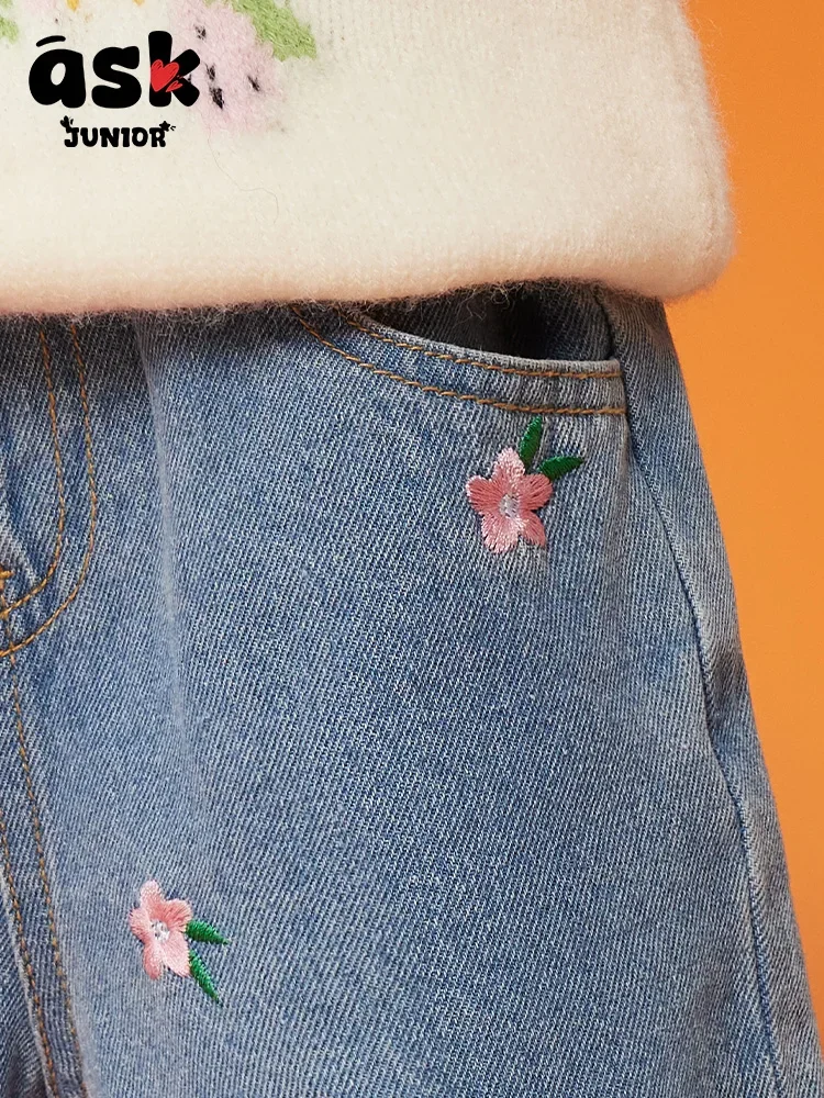 اسأل جونيور فاشن كومفورت توين جيرلز ربيع مطرز فجل الدينيم للأطفال #5