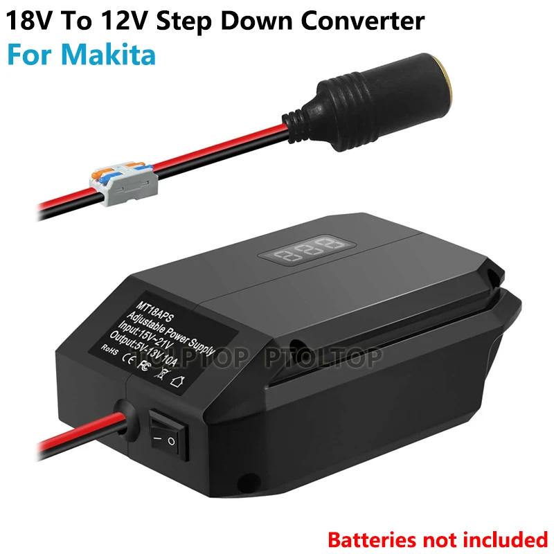 18Vto 12V Step Down Replacement for Dewalt/Makita/Milwaukee/Bosch 18V  Battery Cigarette Lighter Adapter Voltage Reducer Buck