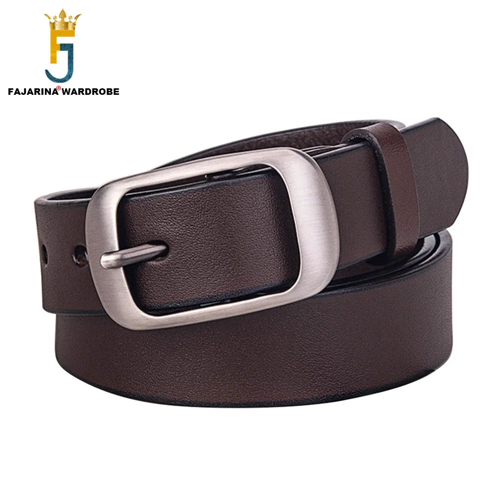 FAJARINA Top Quality Solid Cow Skin Leather Alloy Pin Buckle Belt 28mm Wide