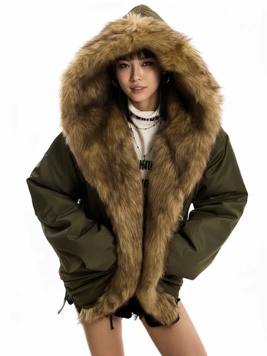 

Мужская утепленная хлопковая куртка-парка с капюшоном, свободного кроя, с меховым воротником, теплая верхняя одежда, молодежная модная модель из ткани Оксфорд, с длинными рукавами, на молнии