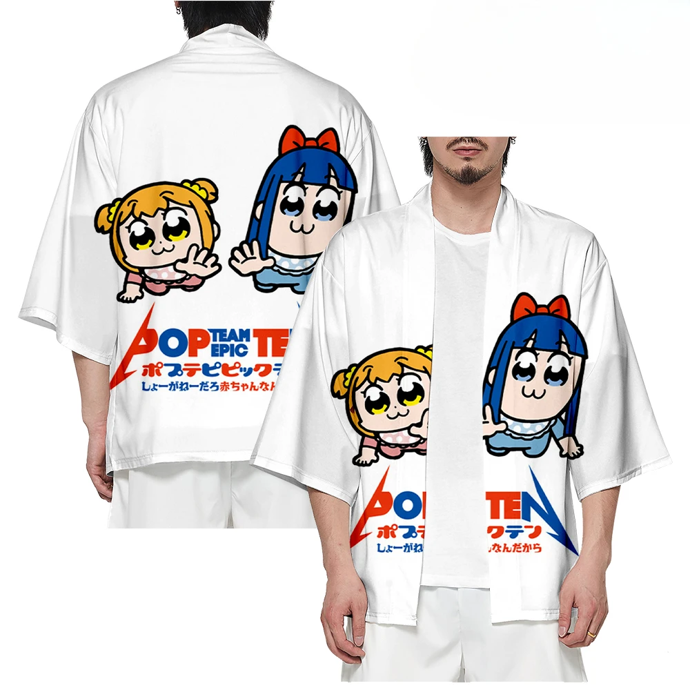 

Pop Team Epic Japanese Kimono Haori Yukata Cosplay Women/Men Fashion Summer Short Sleeve Kimono Shirts Streetwear Tops Cloak