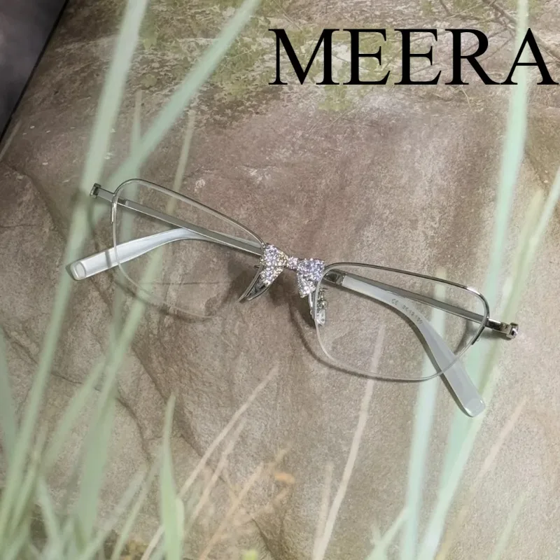 

Rimless Glasses Bowknot Diamond Decor Full Titanium Legs Anti-blue Light Luxury Optical Frame Fashion Jewelry Eyewear for Ladies