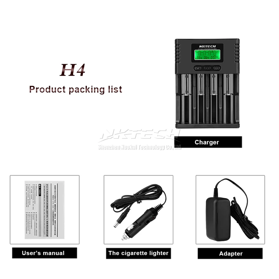 NKTECH-cargador de batería inteligente H4, cargadores de coche de 4 ranuras para Soshine 26650, 18650, 18500, 14500, 10440, AA, Li-ion, detección de polaridad