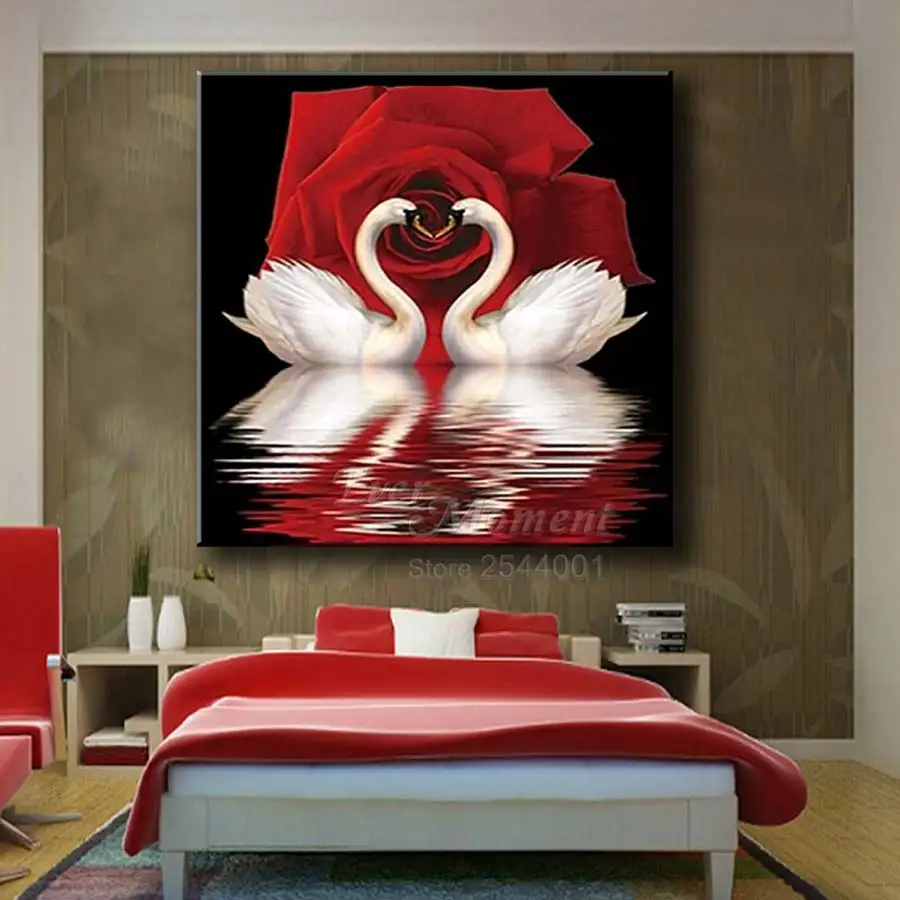 Ever Moment Diamond Embroidery Eternal Love Swan Lovers Red Rose Diamond Painting DIY Full Mosaic Wedding Decoration Gift ASF870