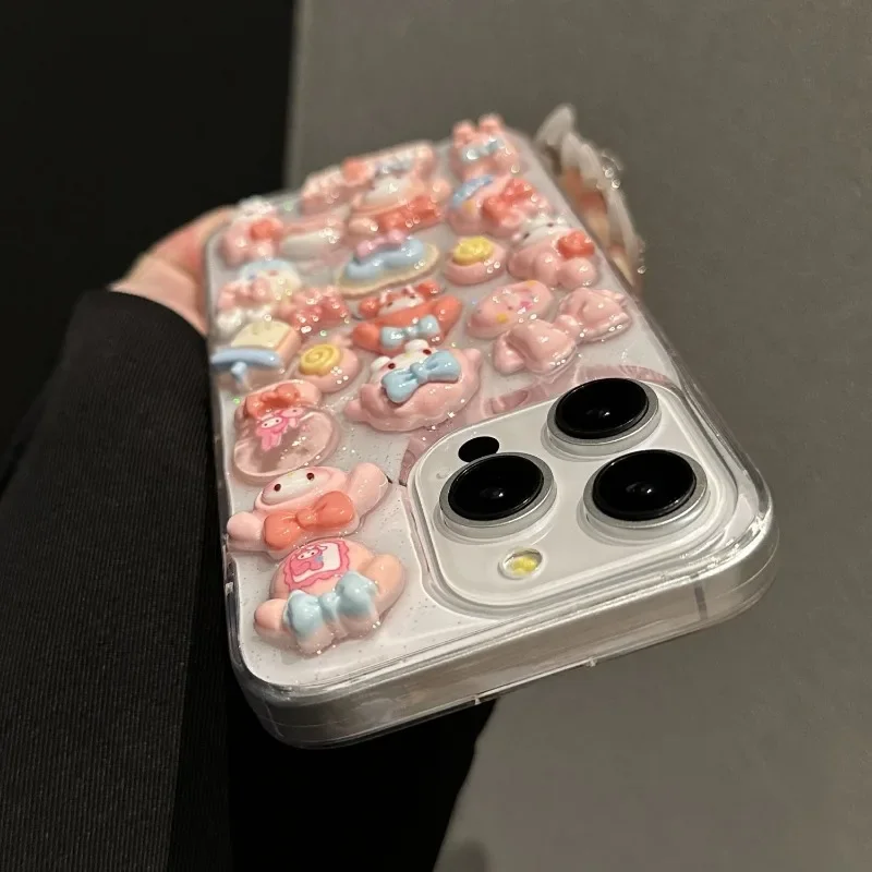 Kawaii Hello Kitty Pacha Dog 3D Apple Phone Case Suitable for IPhone15 14 13 11 16 ProMax Girls Anti Drop DIY Anime Phone Case