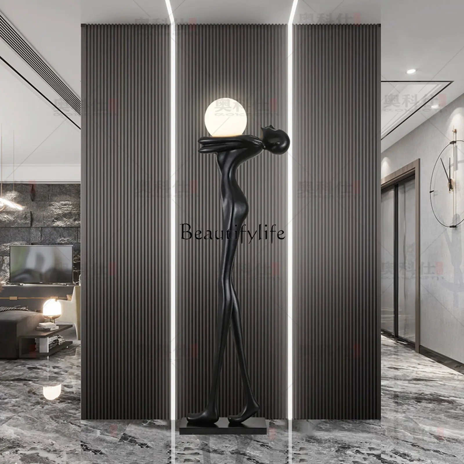 

Modern Creative Figure Sculpture Floor Ornaments Luminous Lobby FRP Ornament