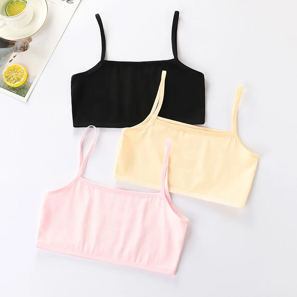 Teen Camisole Children Solid Color Soft Cotton Training Bra Girl Halter BraletteIdeal for Tween Growth Stage Kids Underwear Tops