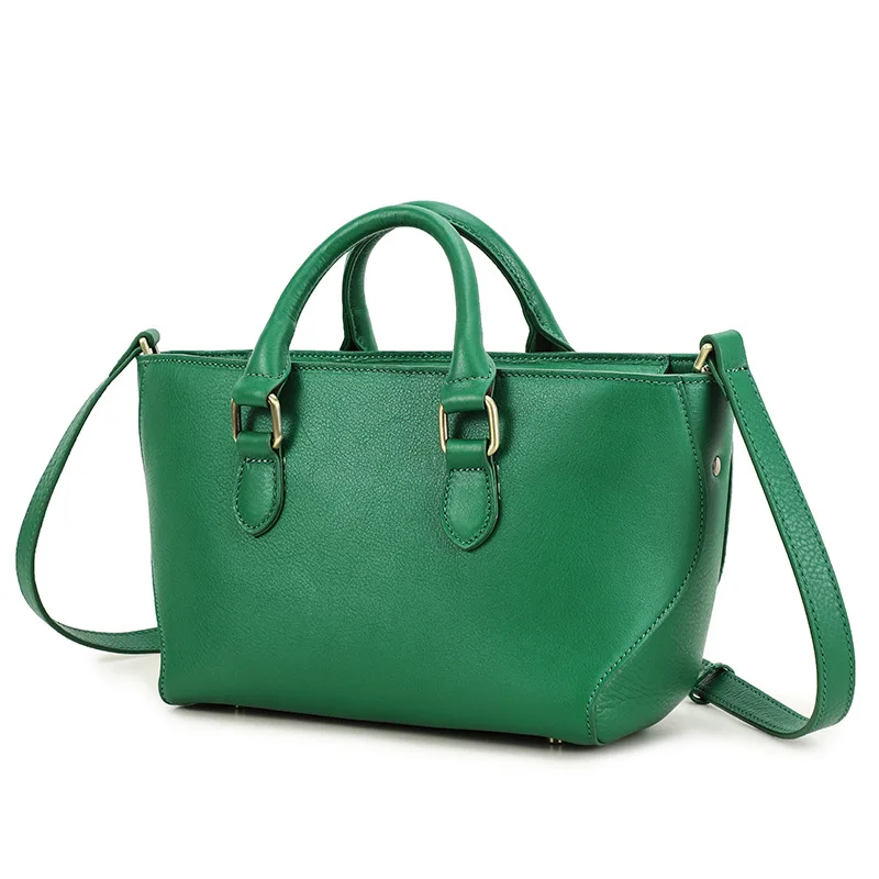 

First Layer Cowhide Women's Handbags Green Genuine Leather Shoulder Crossbody Bag Strap Compartment Casual Portable Tote Bags