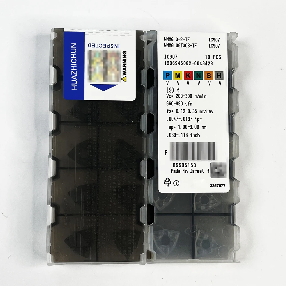 

HUAZHICHUN 10 шт. WNMG 06T308-TF IC907 Твердосплавные вставки Внешний токарный инструмент Обработка стали Токарные вставки