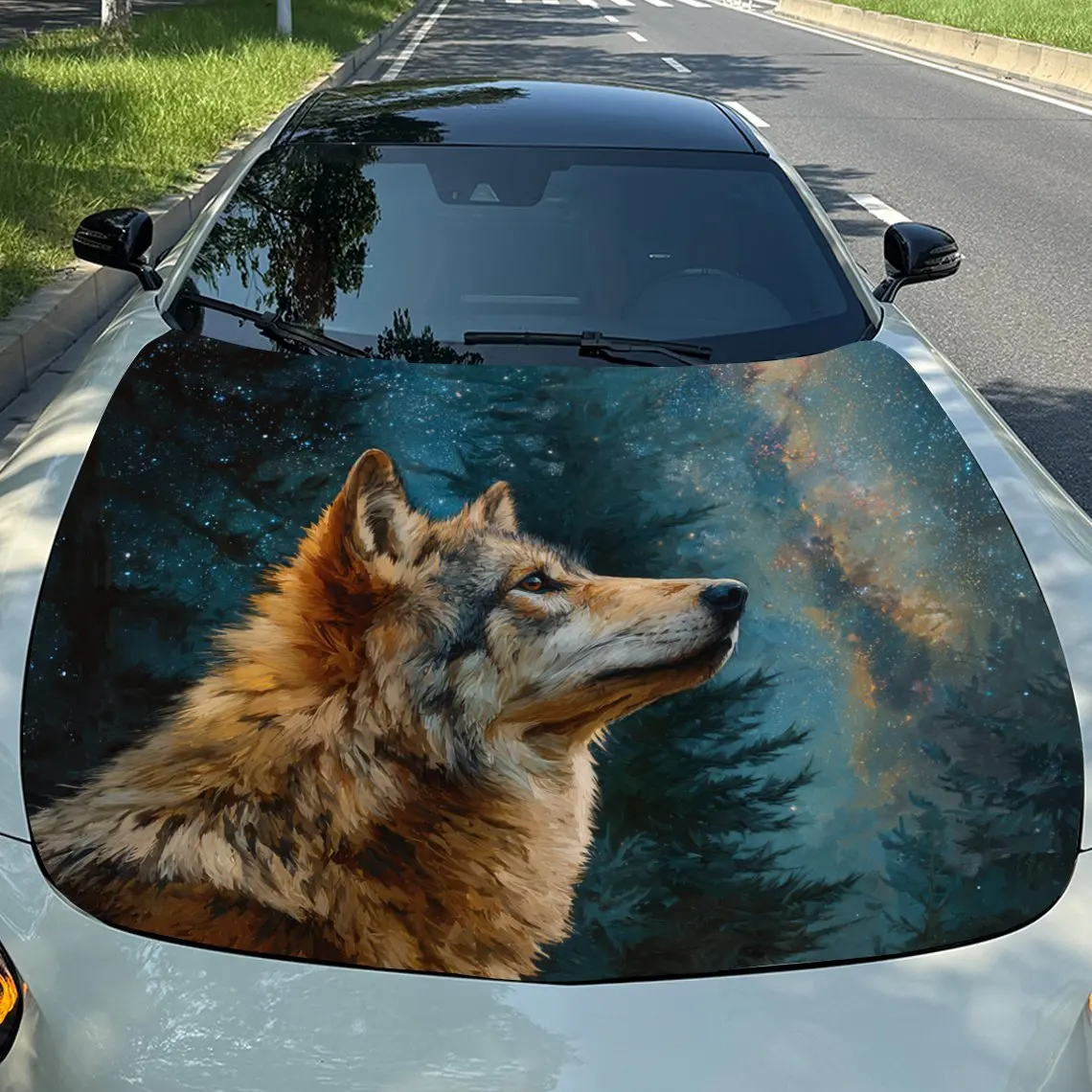 Car Decals Wolf Features A Lifelike, Forest - Themed Artistic Design, Exuding A Wild And Alert Vibe Car Hood Sticker, Waterproof
