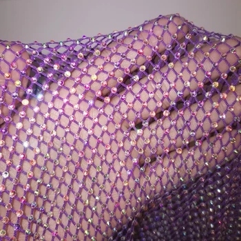 Glänzender Strass-Stretch-Fischernetzstoff für Kleid, Rock, Kostüm, DIY, Nähen, 50 x 120 cm, luxuriöser Kristall-Fischnetzstoff