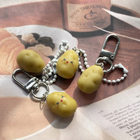 Creative Cute 3D Happy Potato Keychains Key Ring Women Men Resin Funny Lovely Mini Vegetable Pendant Bag Box Car Holder Jewelry