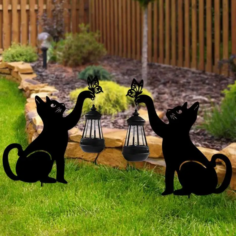 

Solar Cute Cat Lamp Decorative Garden Outdoor Stake With Solar-powered Lantern Outdoor Metal Cat Decorative Light For Yard