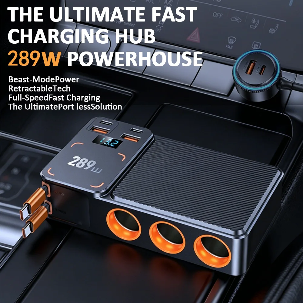 11 In 1 Cigarette Lighter Splitter 289w12v/24v Car Charger Adapter With PD/QC 3.0 Charge  3 Socket Dc Cigarette Lighter Splitter