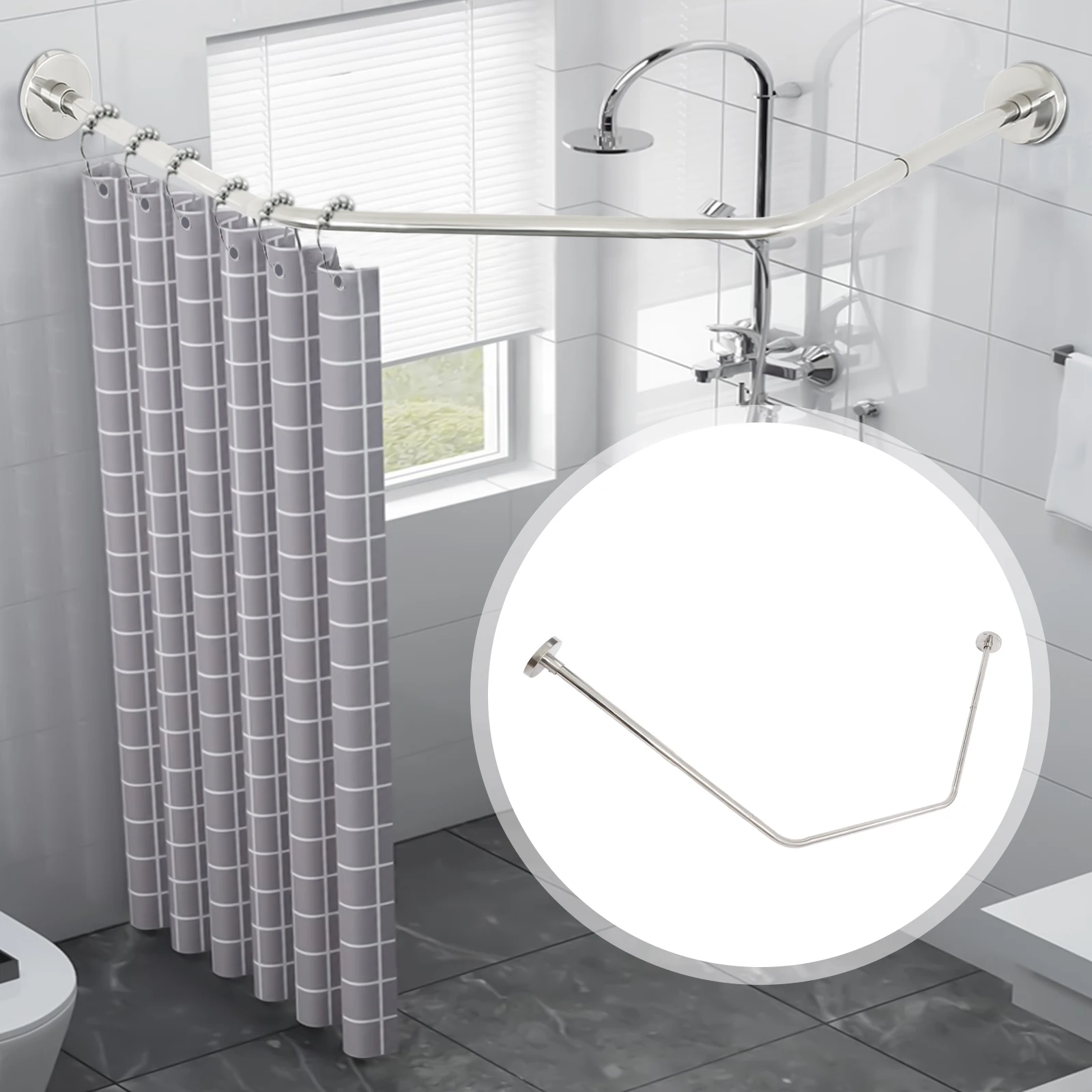 

Corner Shower Curtain Rod,Extendable Shower Curtain Rod 45-75cm, Waterproof Room Divider for Bathroom, Window, Closet