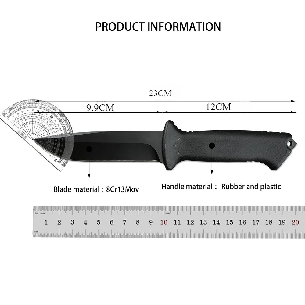 

Portland GB 08719 Tactical Military Fixed Knife 8Cr13Mov Blade Rubber Handle Outdoor Camping Knives Defense Multitool- Sheath