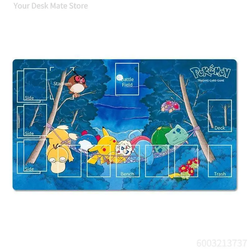 Whimsical Creature Playmat Forest & Waterscape Fantasy Beast Illustrations Predefined Card Battle Zones Non-slip Rubber Game Pad
