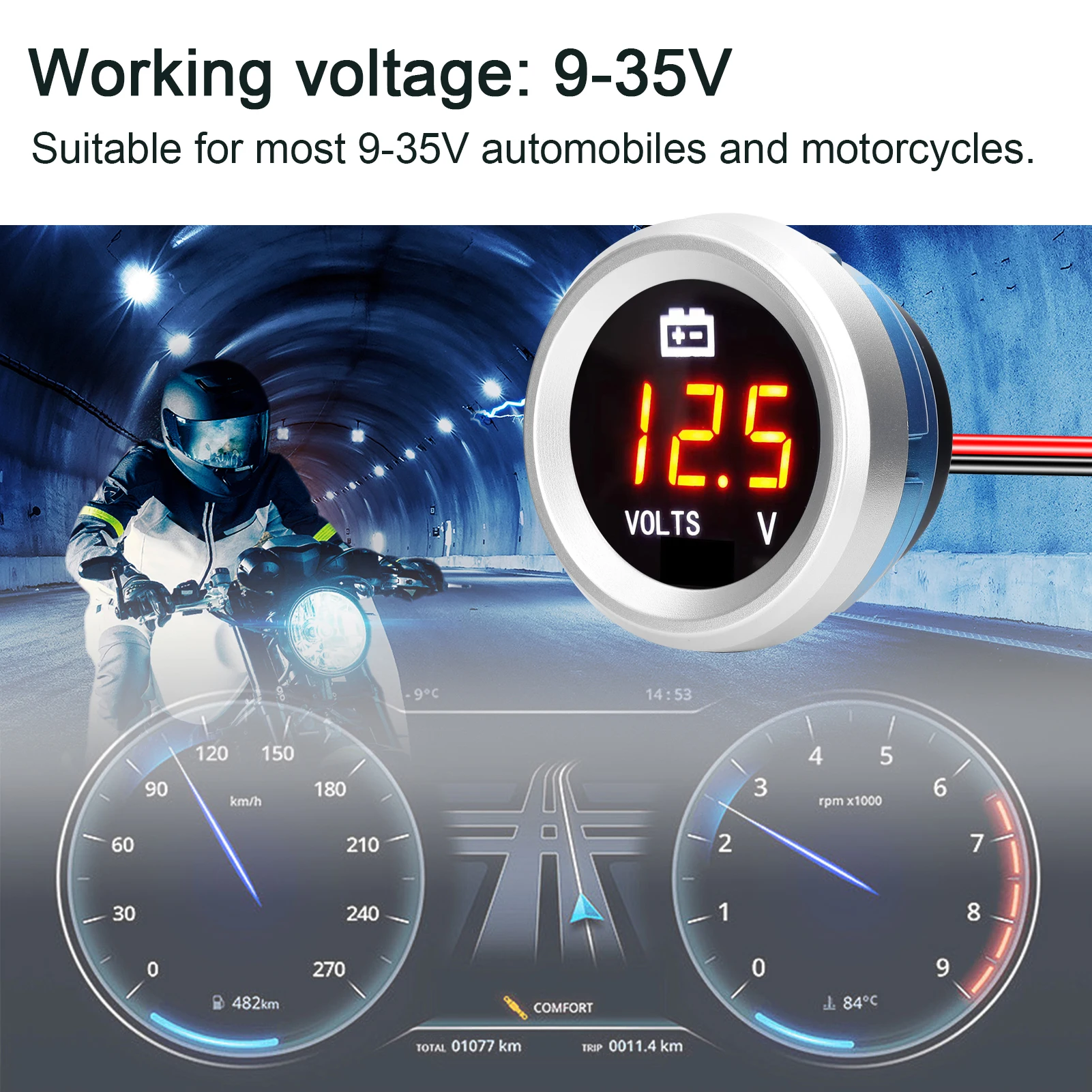 Digital Voltmeter with Flashing Alarm Car Volt Detector 9-35V Volt Tester Voltage Monitor for Auto Motorcycle