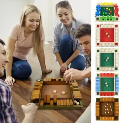 Wooden Dice Board Game set Shut The Box for 4 Players Flaps & Dices Game Parent-children Interaction Family Entertainment