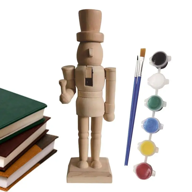 Wooden Nutcracker Unpainted Paint Your Own Nutcracker Figures Wood Nutcracker Unfinished with Paint Kit for Kids Adults All Ages