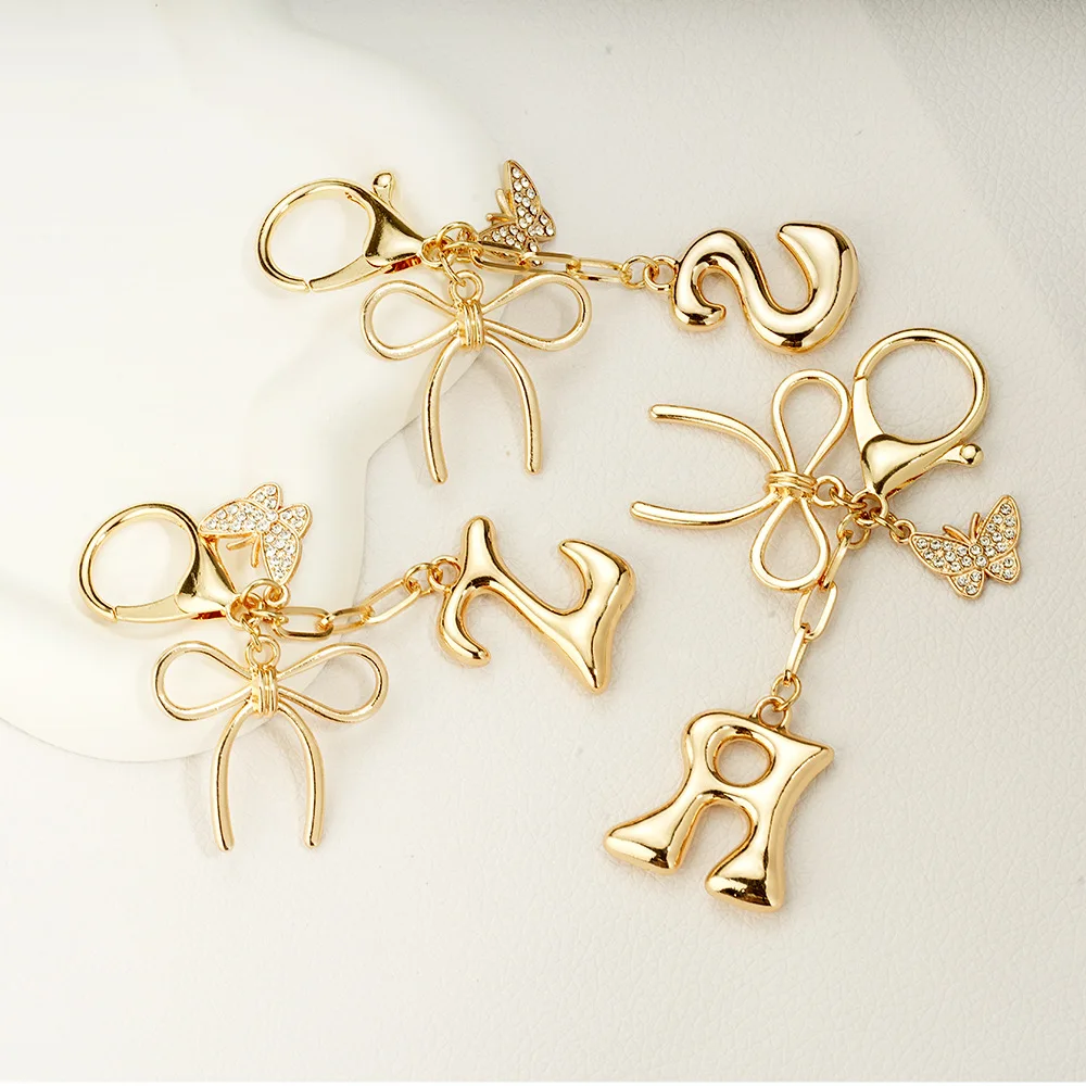 1PC Bowknot Butterfly A-Z Letters Keychain Bag Charm Car Keychain Birthday Party Gift for Men Women