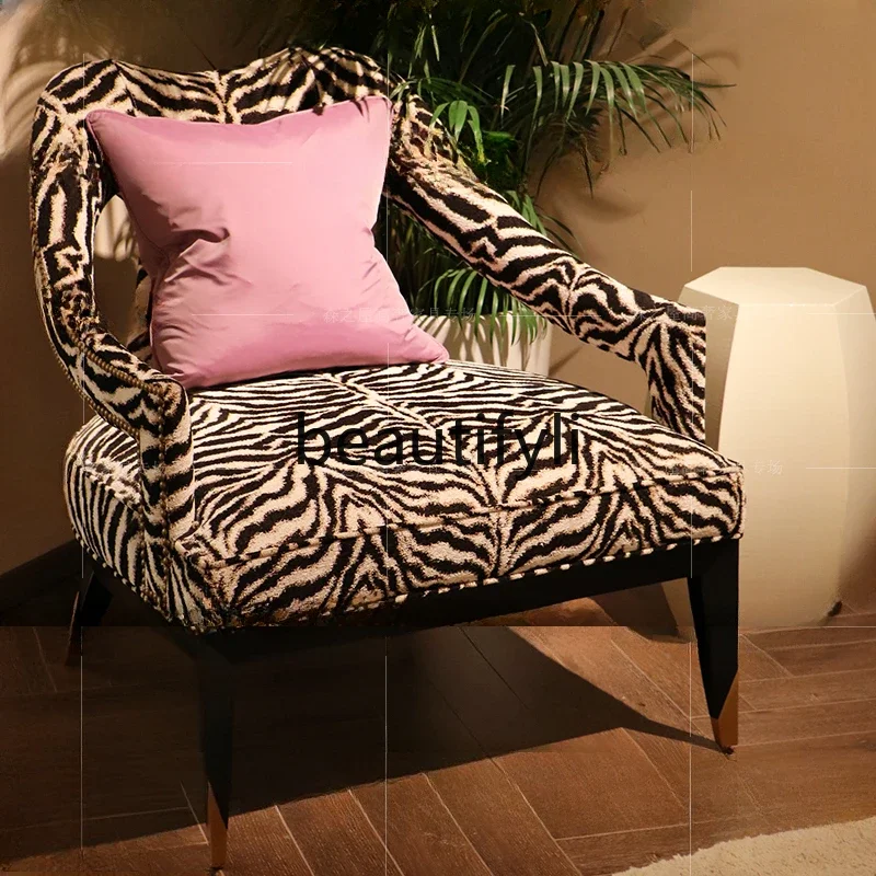 

Living room leisure chair bedroom lazy chair meeting chair zebra pattern fabric light luxury villa