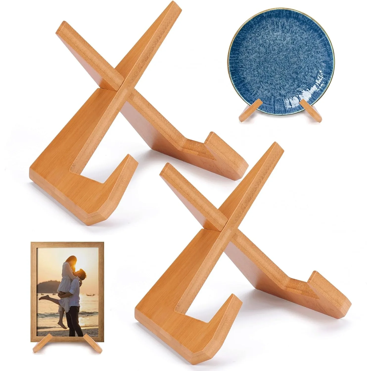 Plate Holders for Displaying Decorative Plate Display Stand Heavy Duty Bamboo Picture Frame Stands Cook Book Holder for Kitchen