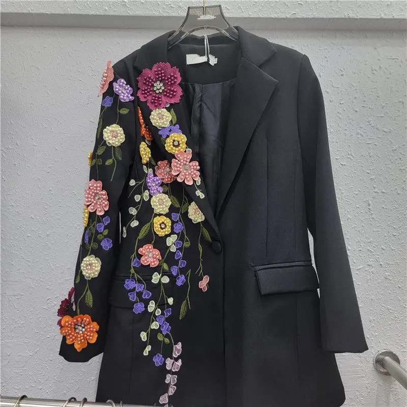 SuperAen European and American Style 2026 Spring and Autumn New Beading Embroidered Three-dimensional Flower Women's Coats