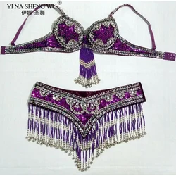Special Customizable Hand Beaded Oriental Belly Dance Costumes Bra Belt Indian Suit Set Belly Dancer Outfits Stage Carnival Tops