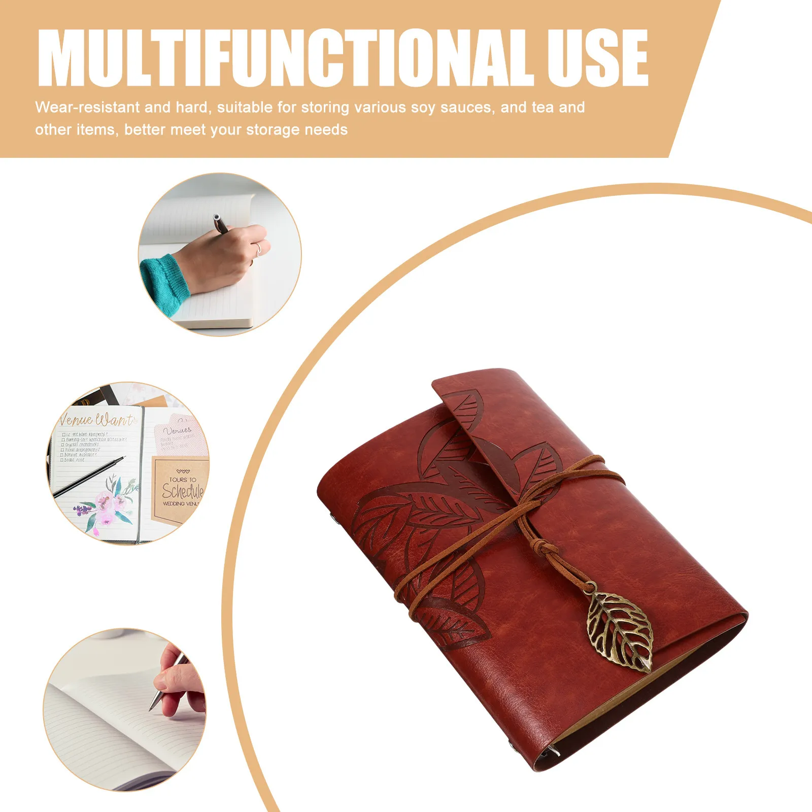 PU Retro Loose Leaf Notebook with Bind Rope Rounded Corners Daily Writing Journal Travel Diary Planning Book